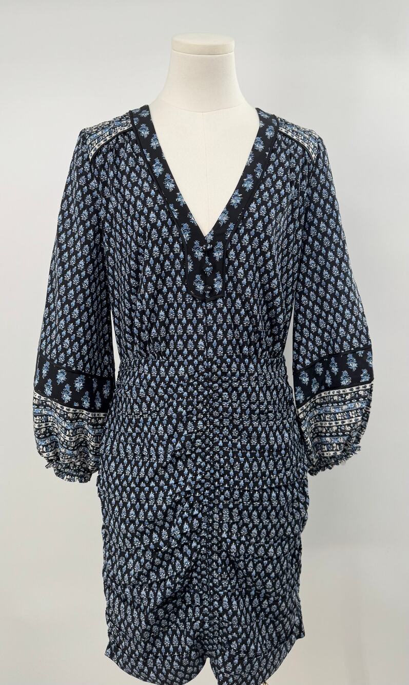 Veronica Beard Silk Zania Dress Boho Floral Ruched Mini 8